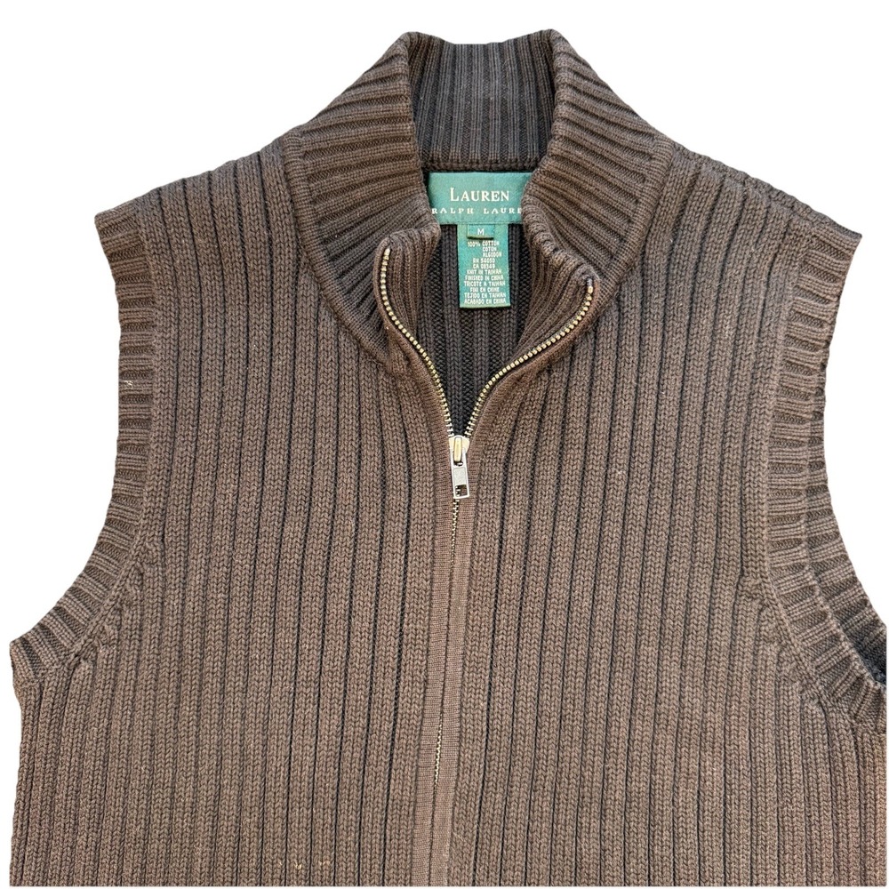 Vtg. Lauren Ralph Lauren Women's M Black Ribbed Vest Full Zip Pockets EUC‎